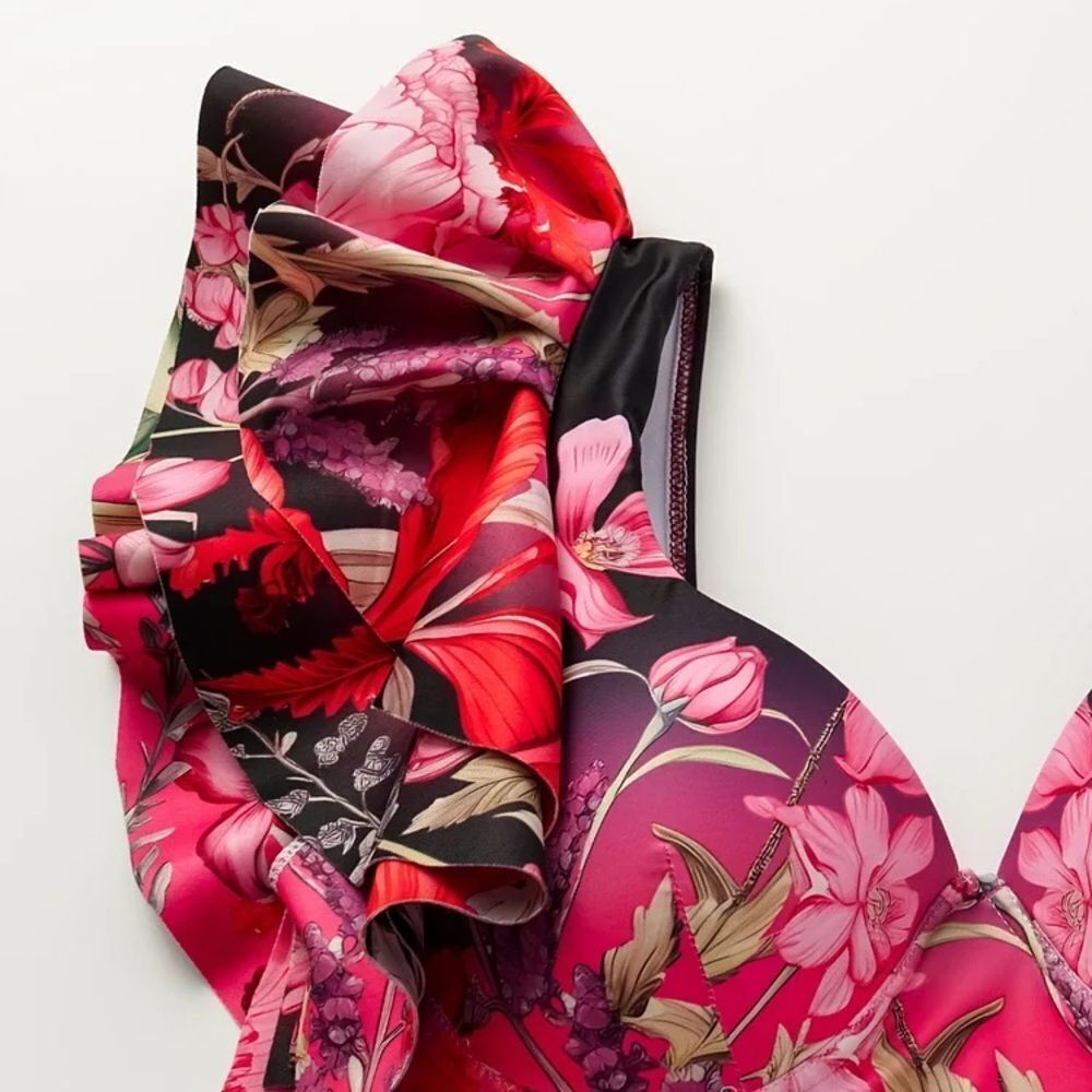Floral Ruffle One-Piece Swimsuit - Pink Floral - Picture 5 of 12